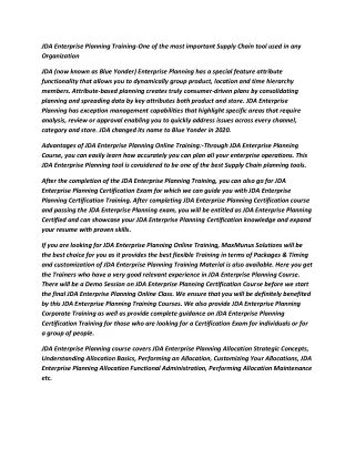 jda enterprise planning training one of the most