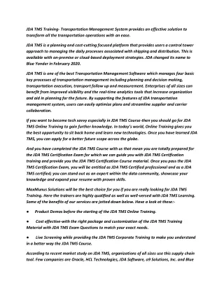 jda tms training transportation management system
