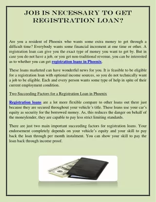 job is necessary to get registration loan