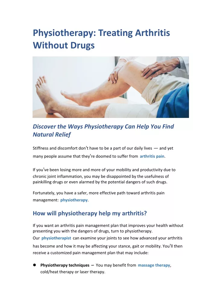 physiotherapy treating arthritis without drugs