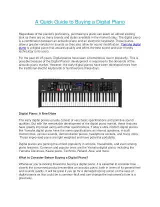 A Quick Guide to Buying a Digital Piano