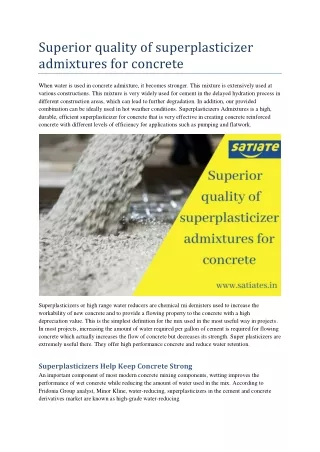 superior quality of superplasticizer admixtures