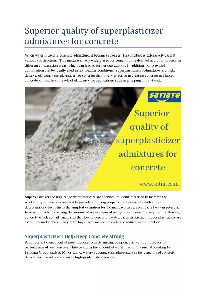superior quality of superplasticizer admixtures