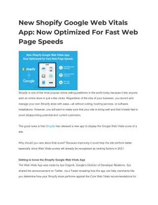 new shopify google web vitals app now optimized
