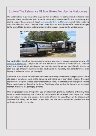 explore the relevance of tool boxes for utes