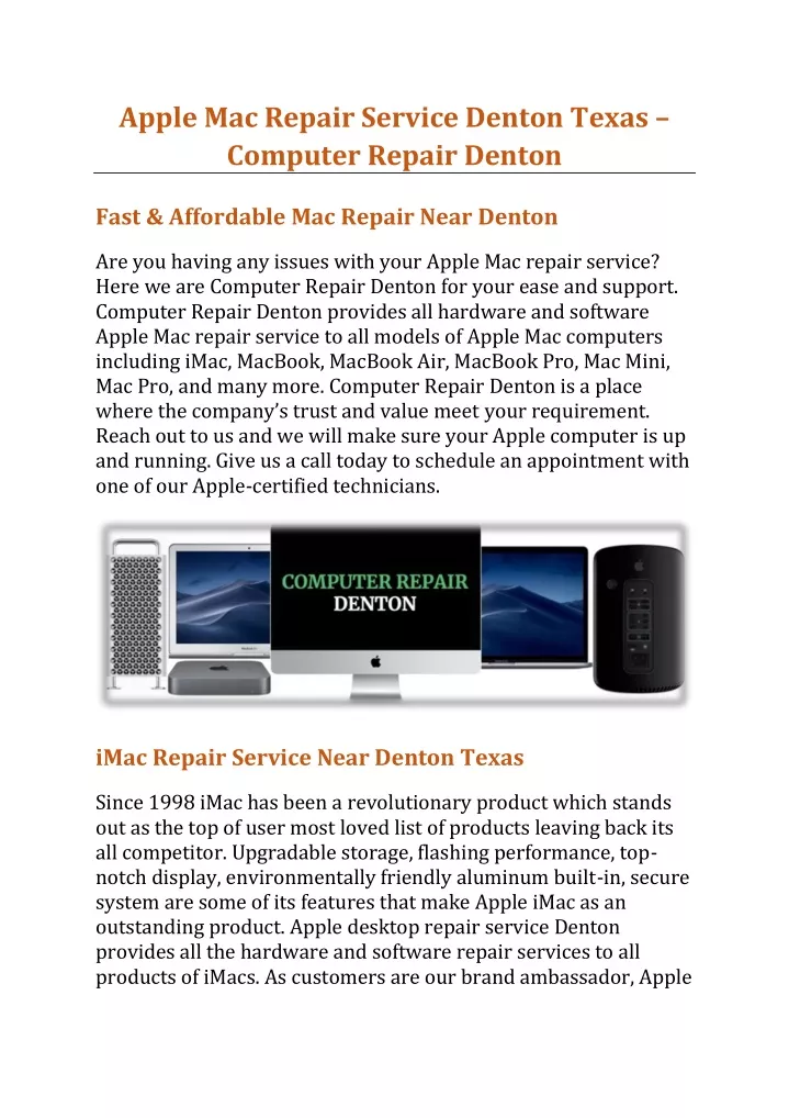 apple mac repair service denton texas computer