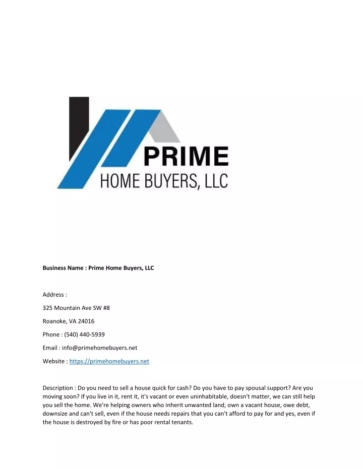 business name prime home buyers llc