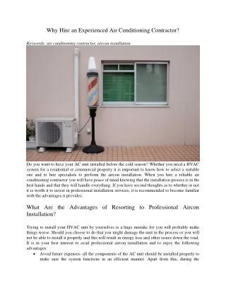 why hire an experienced air conditioning
