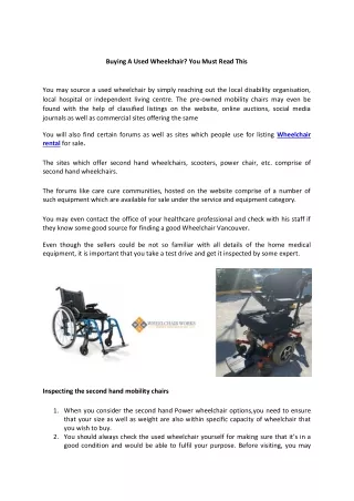 Buying A Used Wheelchair? You Must Read This