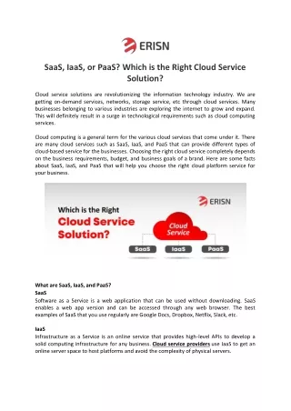 SaaS, IaaS, or PaaS? Which is the Right Cloud Service Solution?