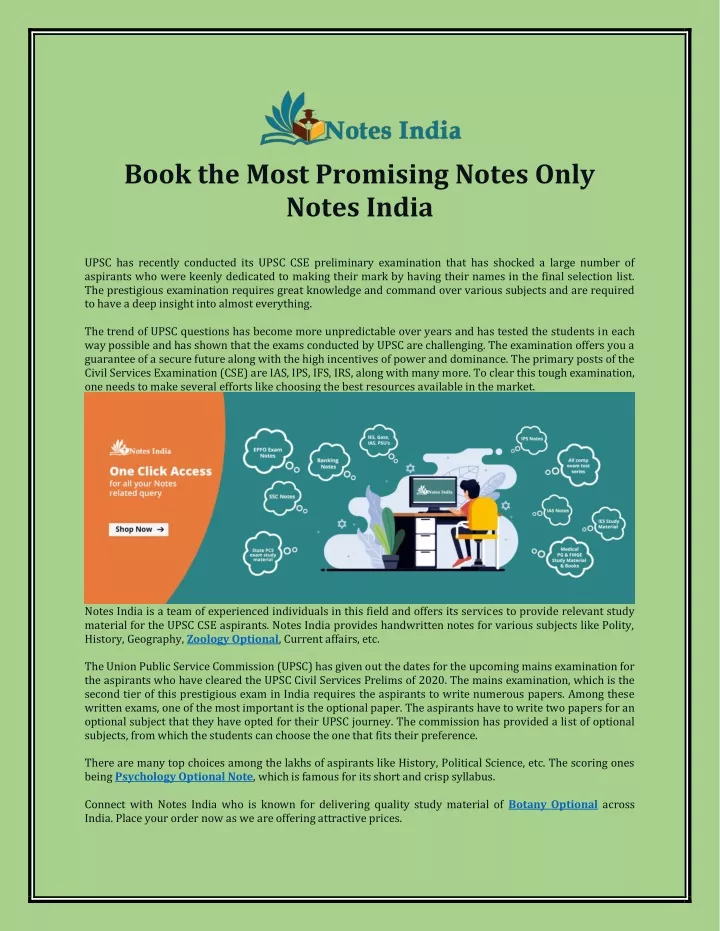 book the most promising notes only notes india