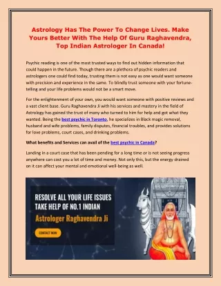 Astrology Has The Power To Change Lives. Make Yours Better With The Help Of Guru Raghavendra, Top Astrologer in Canada