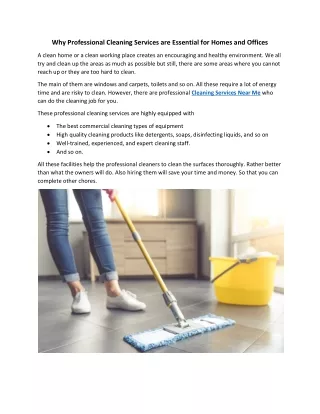 Why Professional Cleaning Services are Essential for Homes and Offices
