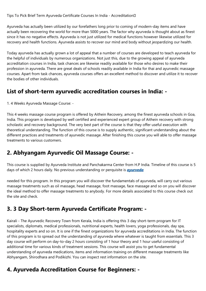 tips to pick brief term ayurveda certificate