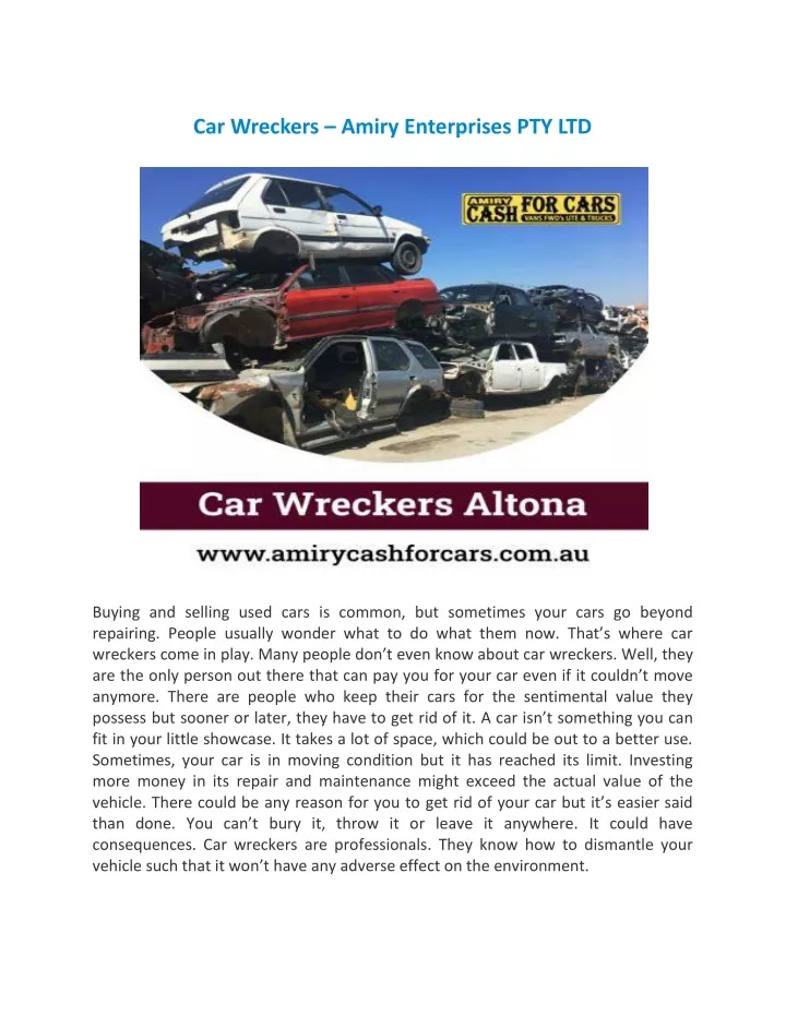 car wreckers amiry enterprises pty ltd