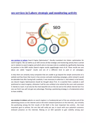 seo services in lahore strategic and monitoring
