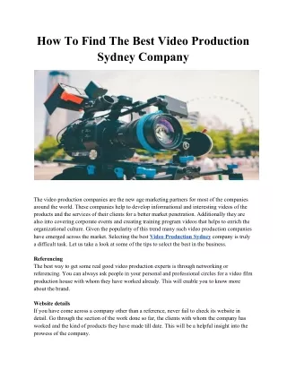 How To Find The Best Video Production Sydney Company