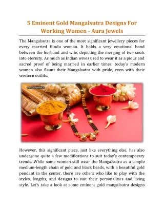 5 Eminent Gold Mangalsutra Designs For Working Women - Aura Jewels