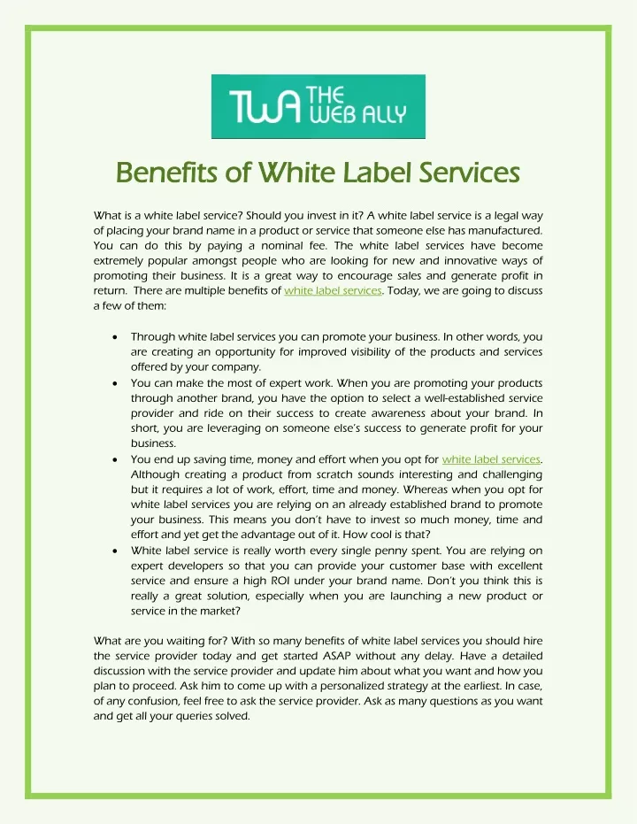 benefits of white label services benefits