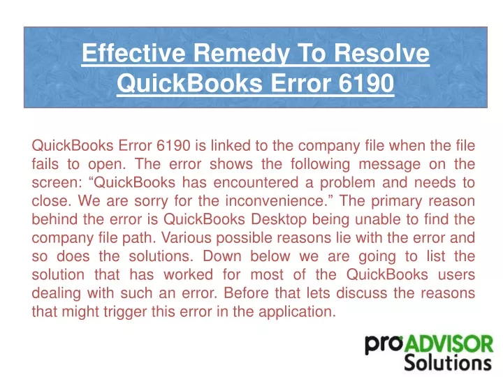 effective remedy to resolve quickbooks error 6190