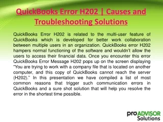 QuickBooks Error H202 | Causes and Troubleshooting Solutions