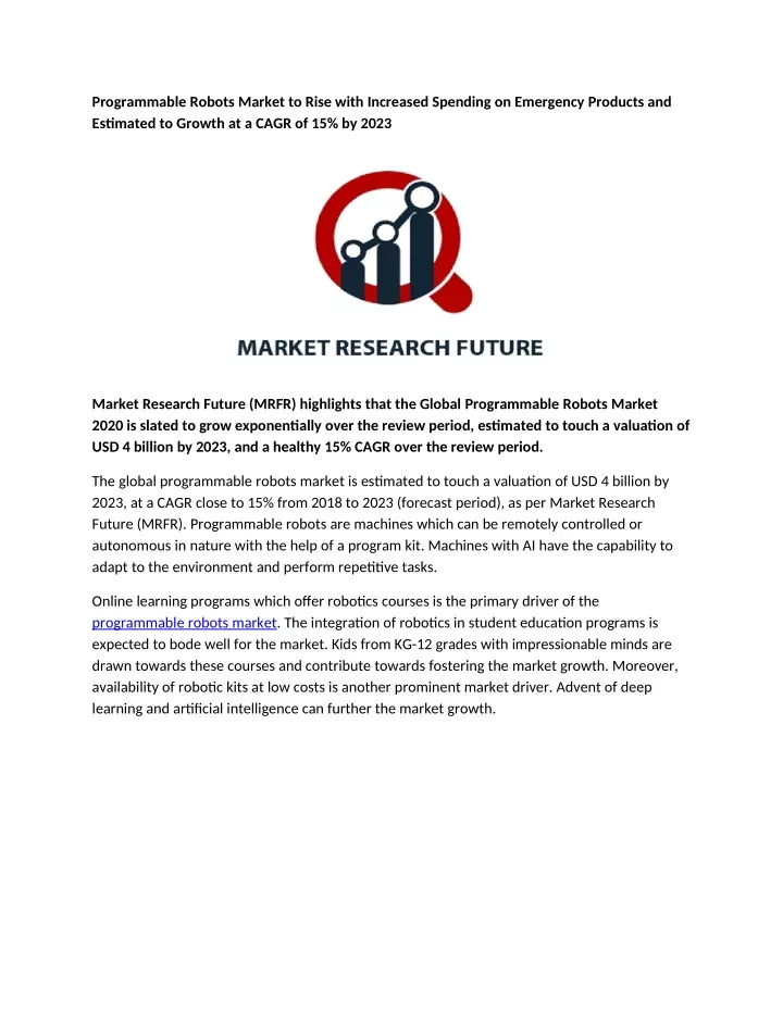 programmable robots market to rise with increased