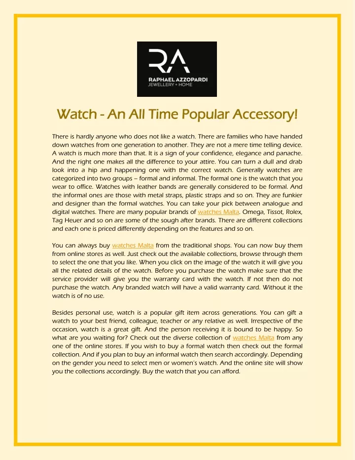 w watch atch an all time popular accessory