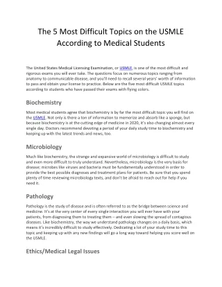 the 5 most difficult topics on the usmle