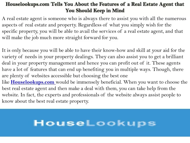 houselookups com tells you about the features