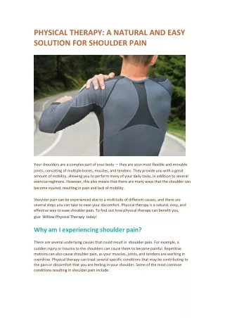 PHYSICAL THERAPY: A NATURAL AND EASY SOLUTION FOR SHOULDER PAIN