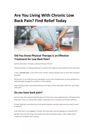 Are You Living With Chronic Low Back Pain? Find Relief Today