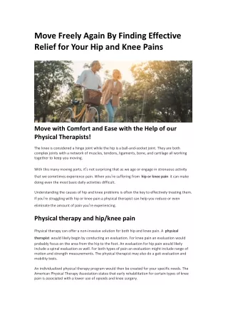 Move Freely Again By Finding Effective Relief for Your Hip and Knee Pains