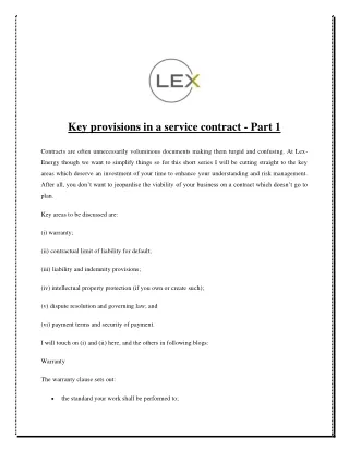 Key provisions in a service contract - Part 1