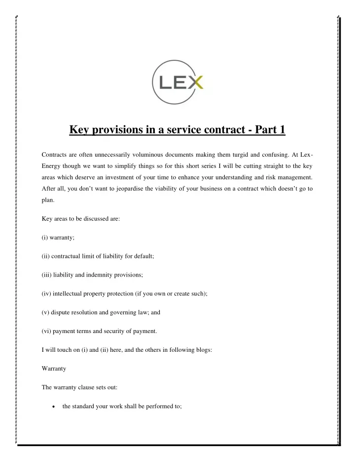 key provisions in a service contract part 1