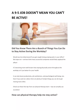 A 9-5 JOB DOESN’T MEAN YOU CAN’T BE ACTIVE!