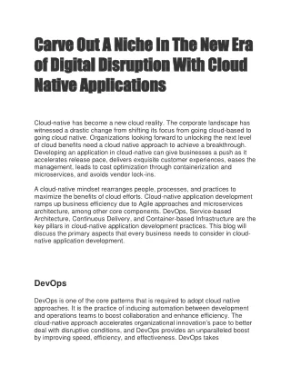 Carve Out A Niche In The New Era of Digital Disruption With Cloud Native Applications