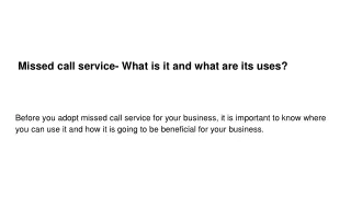 missed call service what is it and what are its uses