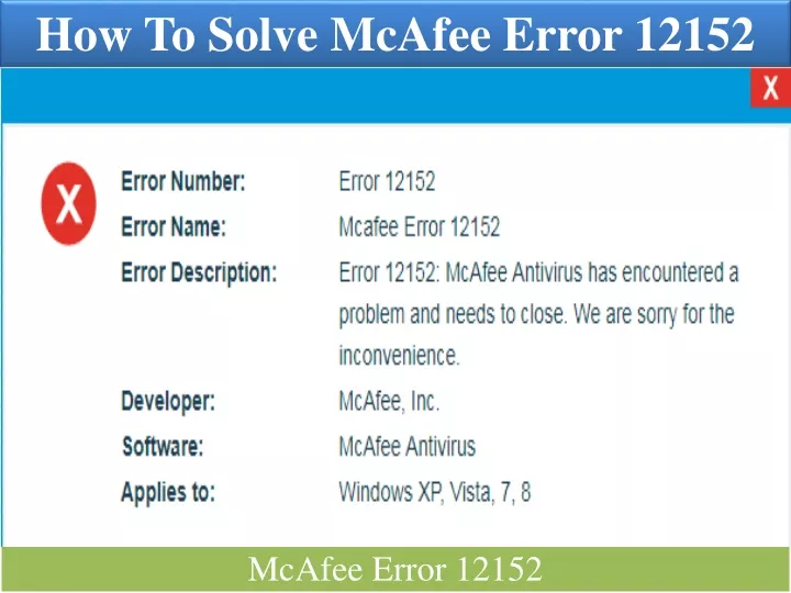 how to solve mcafee error 12152