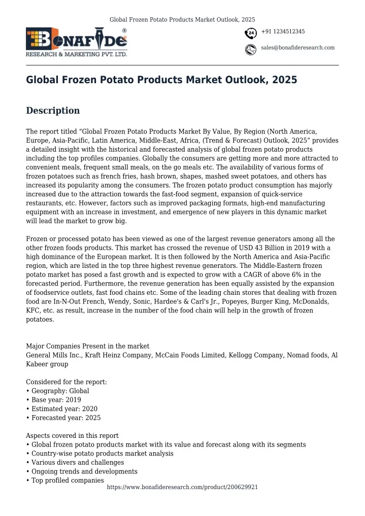 global frozen potato products market outlook 2025