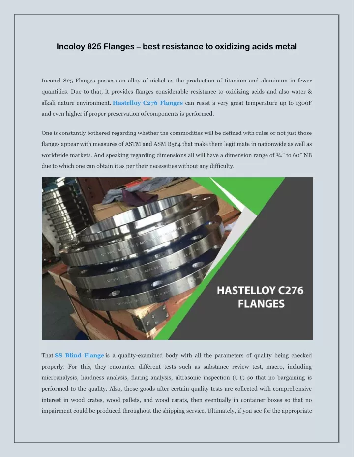 incoloy 825 flanges best resistance to oxidizing