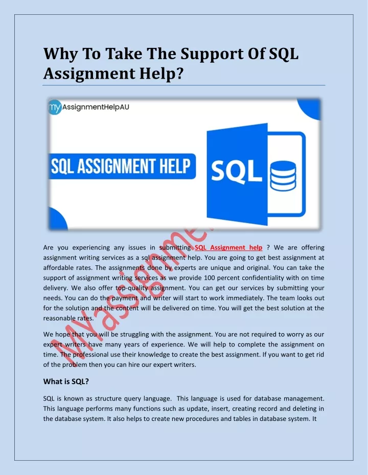 why to take the support of sql assignment help