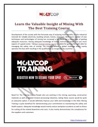 Learn the Valuable Insight of Mining With the Best Training Course