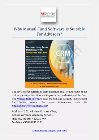 why mutual fund software is suitable for advisors