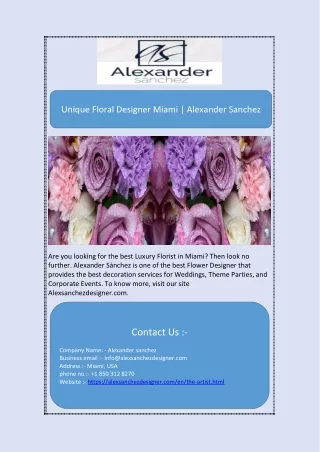 Affordable Miami Flower Designer | Alexander Sanchez