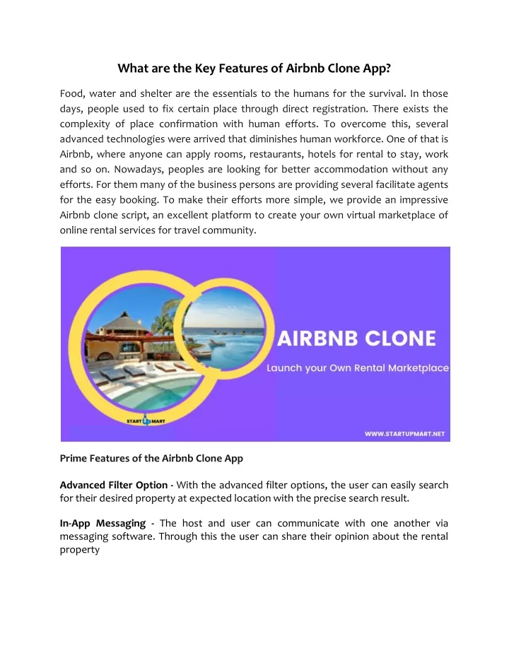 what are the key features of airbnb clone app
