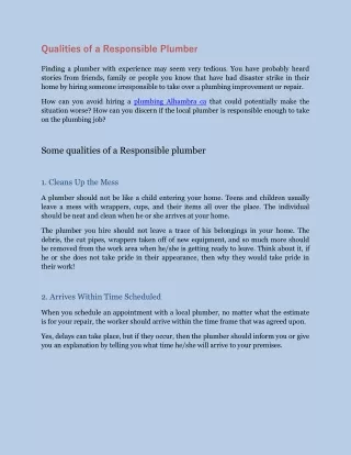 qualities of a responsible plumber