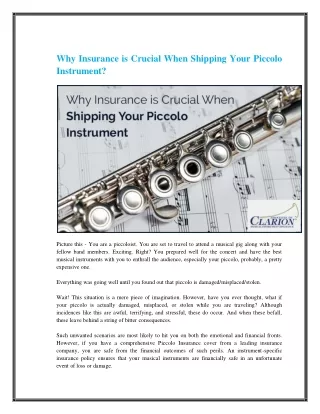 Why Insurance is Crucial When Shipping Your Piccolo Instrument?