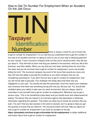 How to Get Tin Number For Employment When an Accident On the Job Occur