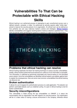 Vulnerabilities To That Can be Protectable with Ethical Hacking Skills