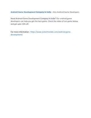 android game development company in india hire
